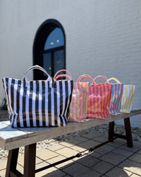 Glossy Striped Vinyl Large Tote Bag
