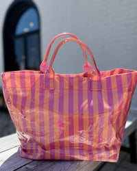Glossy Striped Vinyl Large Tote Bag