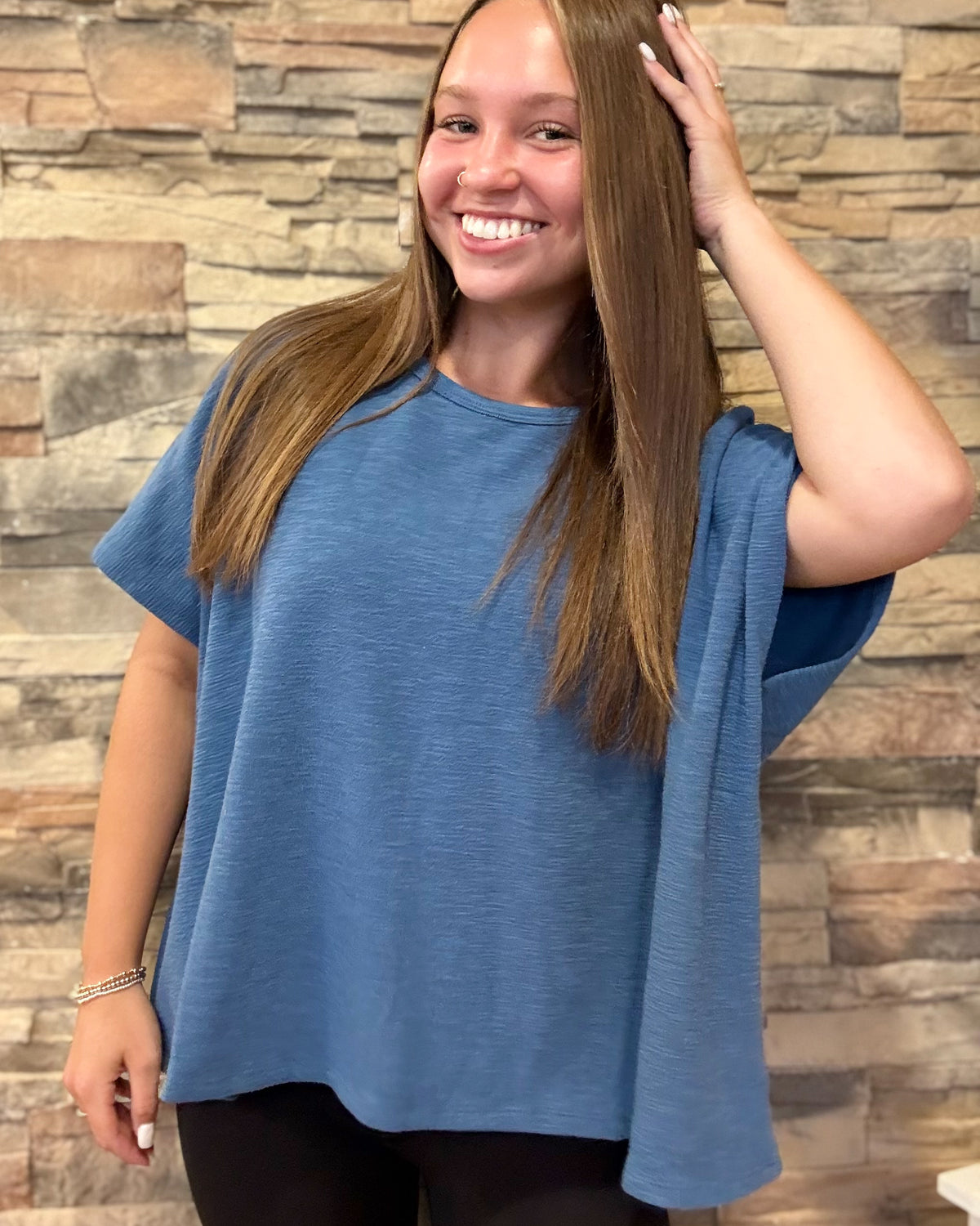 Cotton Slub Oversized Tee-Dusty Blue