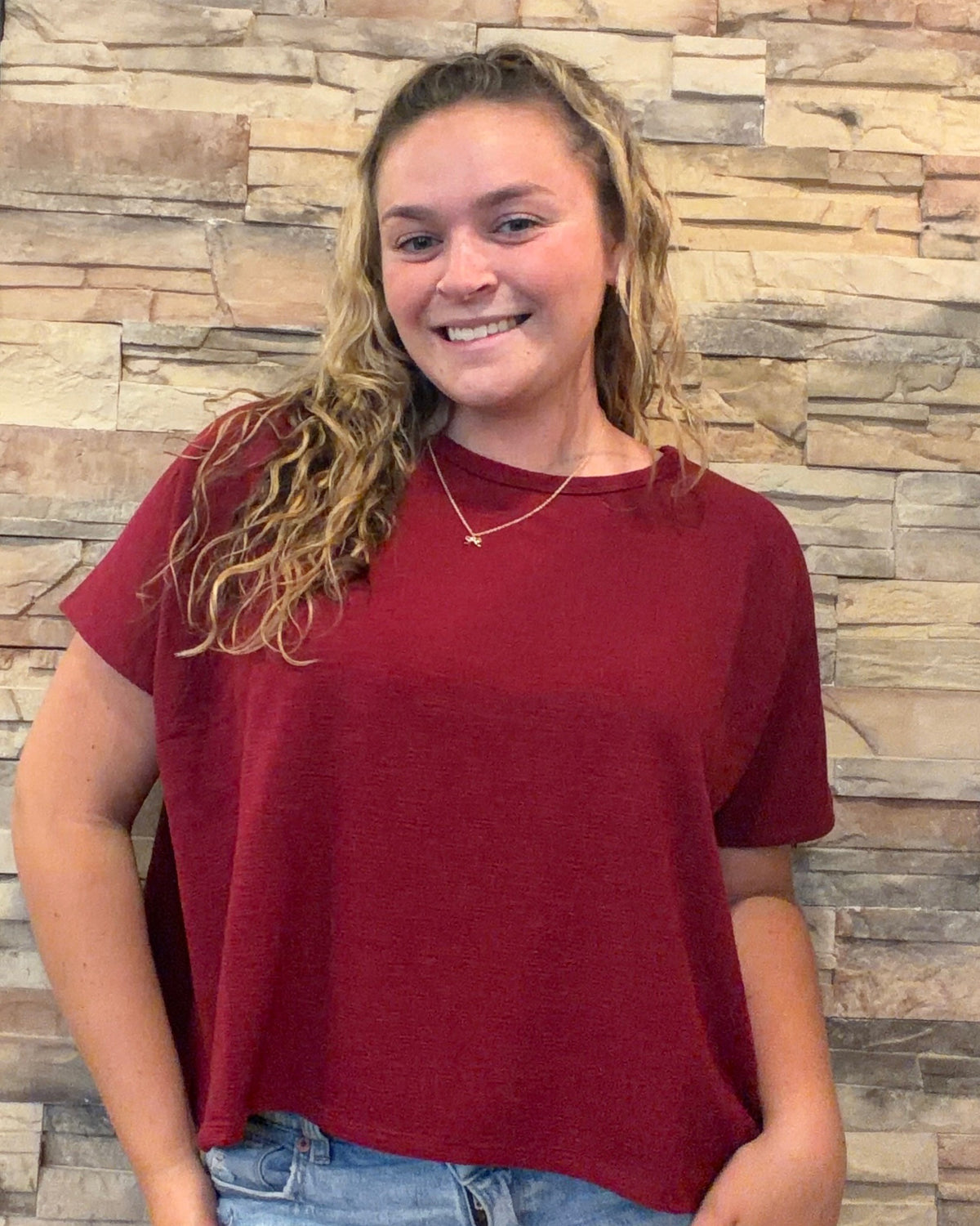 Cotton Slub Oversized Tee-Cabernet