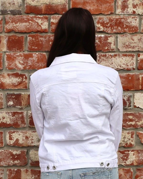 Plus White Spandex Blend Denim Jacket