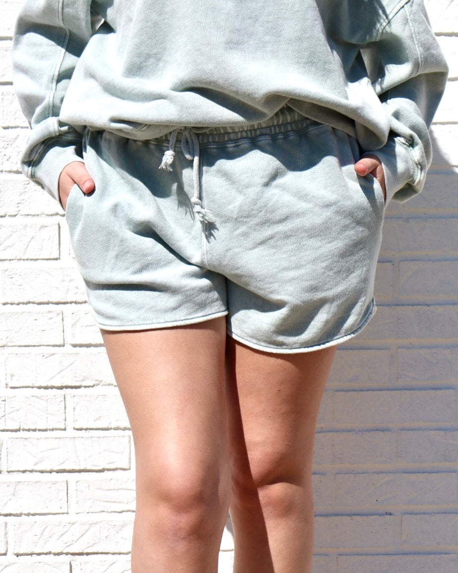 Acid Washed Elastic Shorts-Alpaca