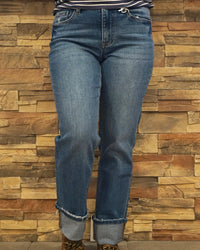 High Rise Cuffed Straight Jeans