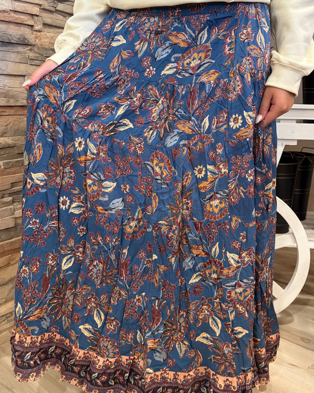 Smocked Waistband A Line Maxi Skirt