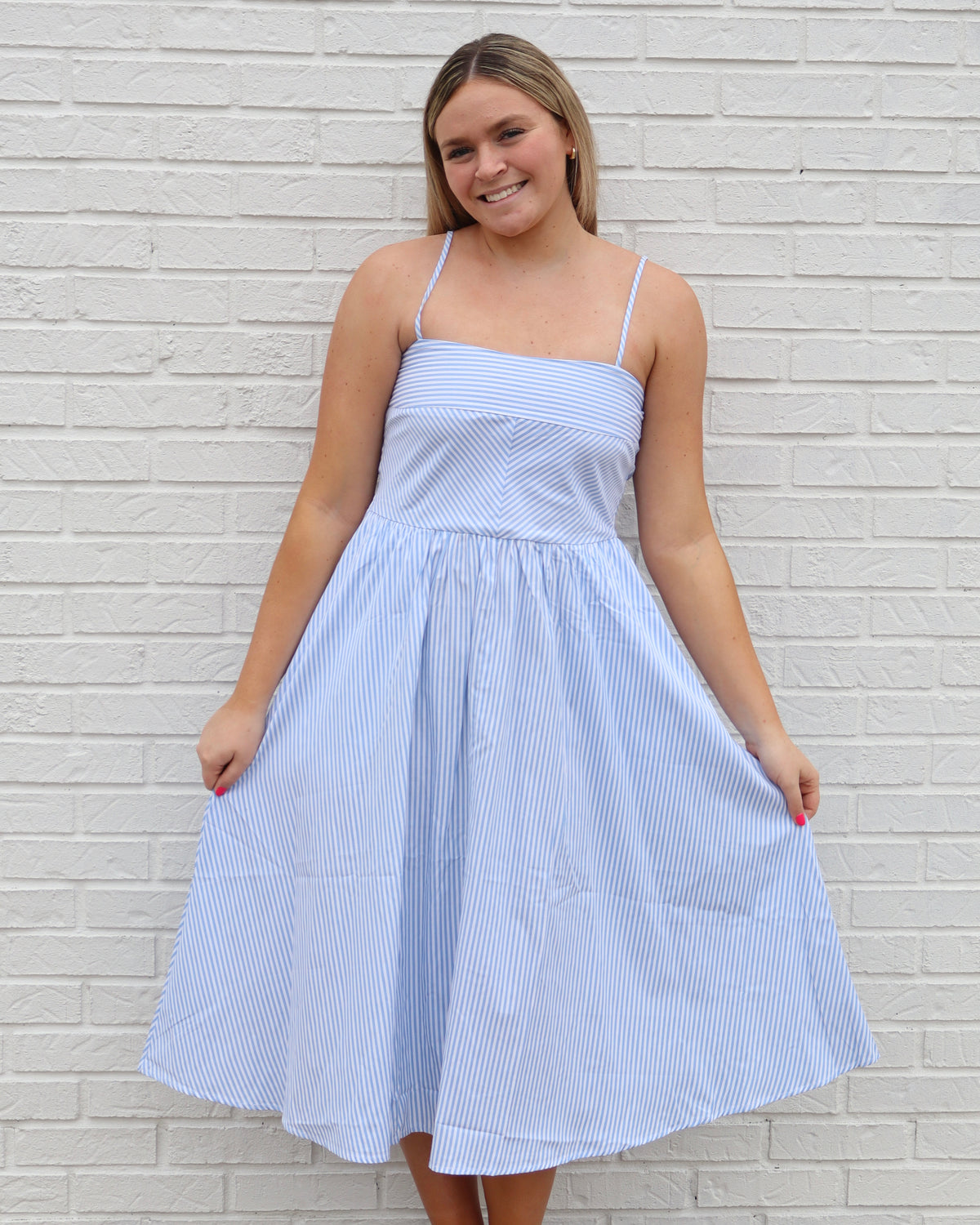 Striped spaghetti strap dress-blue