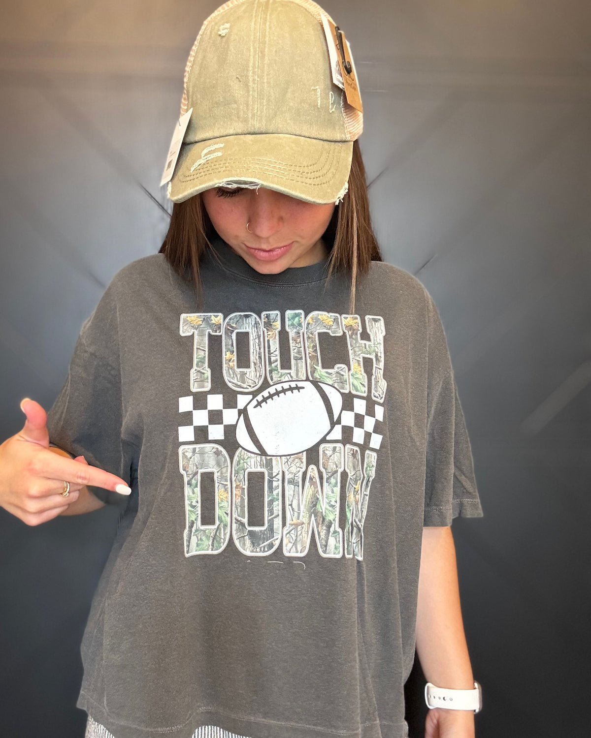 Touchdown Camo-Pepper Cropped Tee