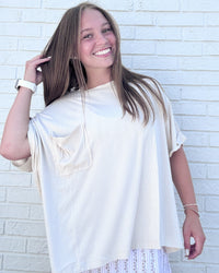 Sand Beige Oversized Ribbed Round Neck Tee