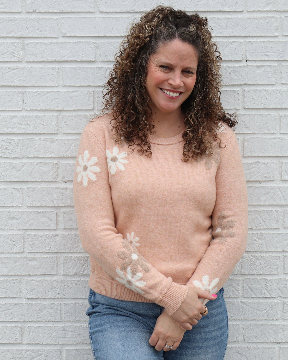 Wool Blend Floral Sweater - Apricot