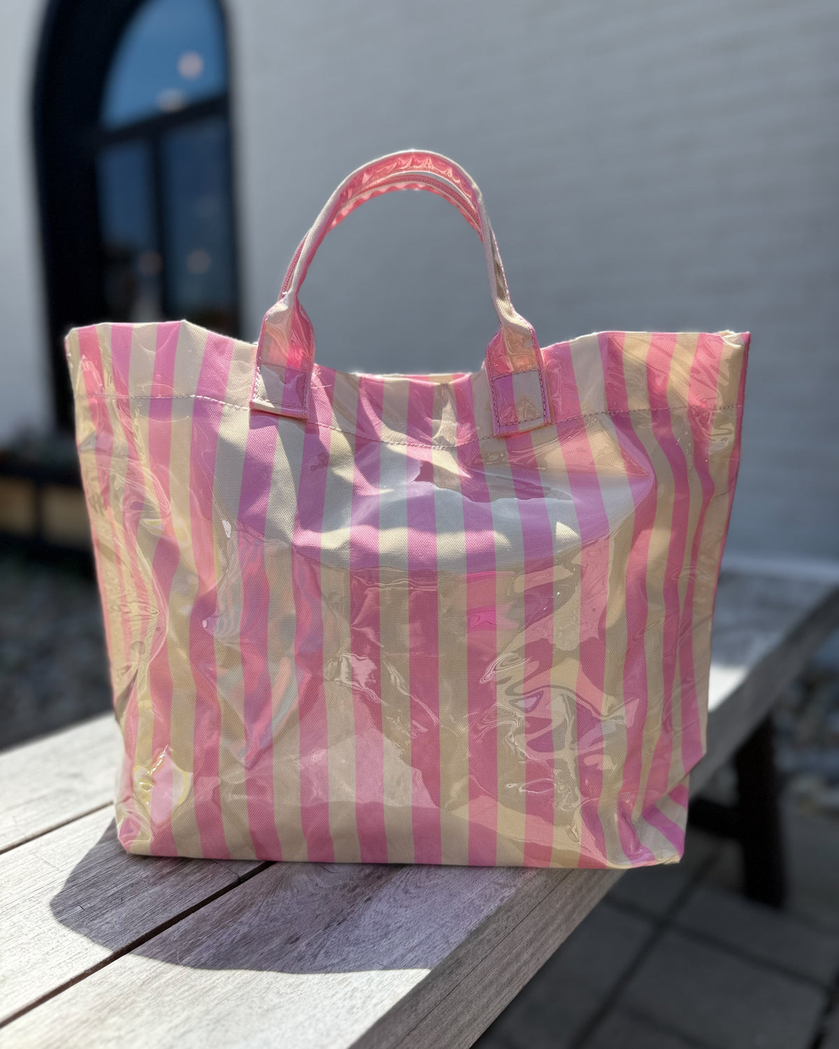 Glossy Striped Vinyl Large Tote Bag