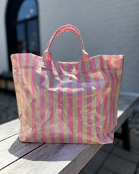 Glossy Striped Vinyl Large Tote Bag