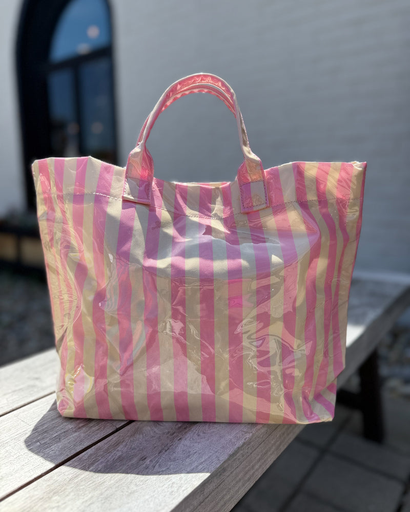 Glossy Striped Vinyl Large Tote Bag