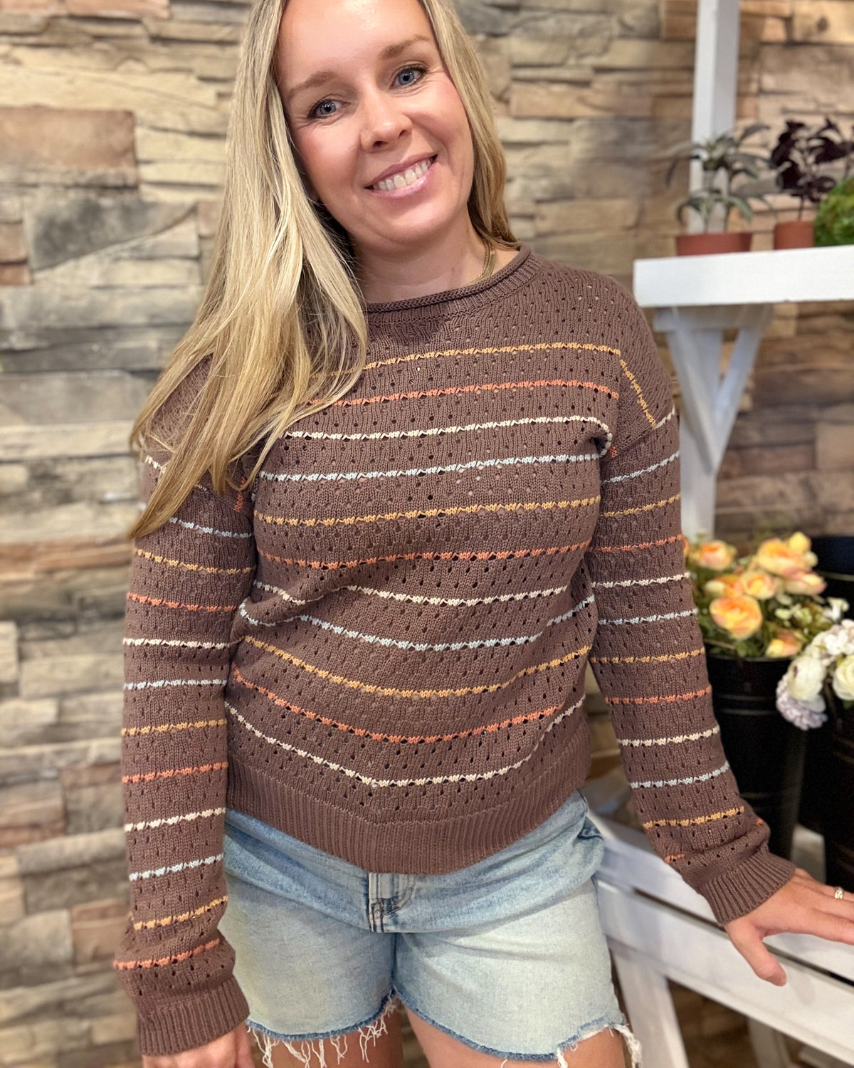 Coco Drop Shoulder Long Sleeve Crochet Crew