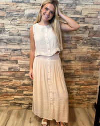 Natural Textured Button Down Sleeveless Top