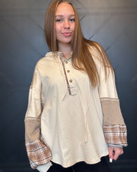 Natural Plaid Contrast Hoodie Pullover