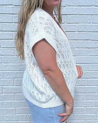 Off White Crochet Knit Open Cardigan