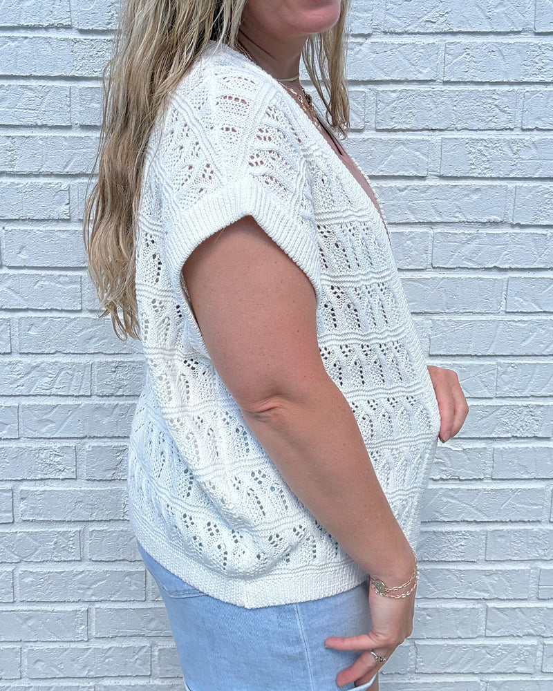 Off White Crochet Knit Open Cardigan