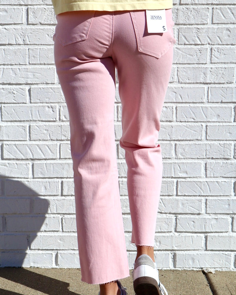 High Waisted Cropped Straight Pants - Pink
