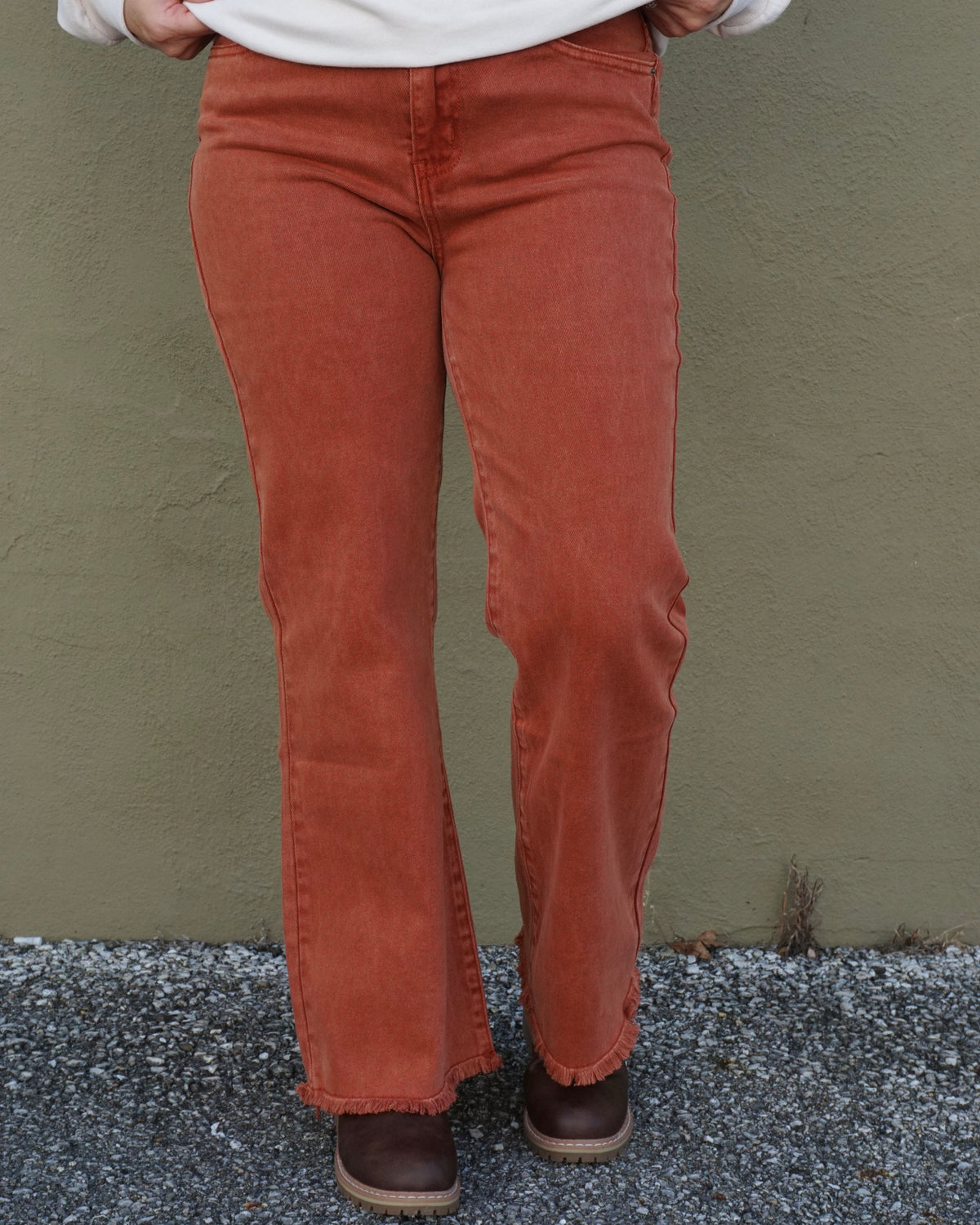 High Waist Frayed Bootcut Pants - Multiple Colors