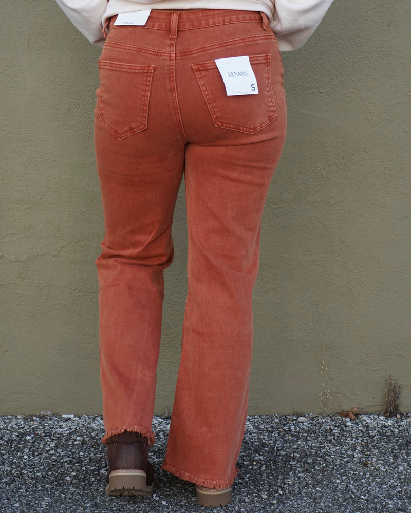 High Waist Frayed Bootcut Pants - Multiple Colors
