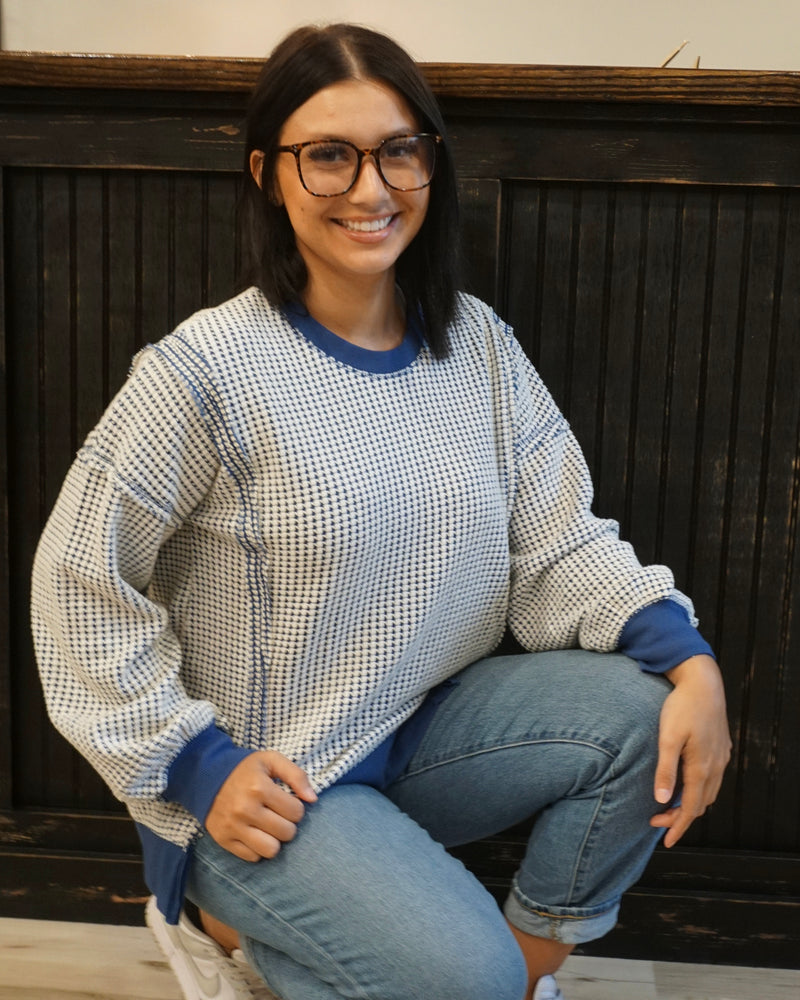 Oversized Waffle Top - Navy