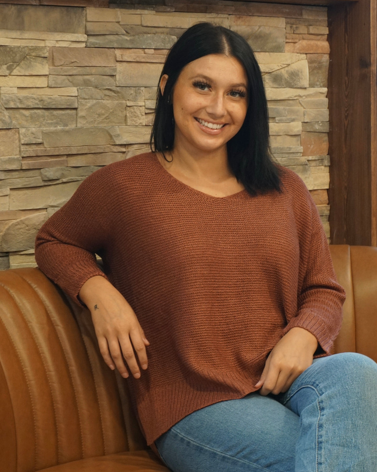 Roll Cuff Dolman Sweater - Wine