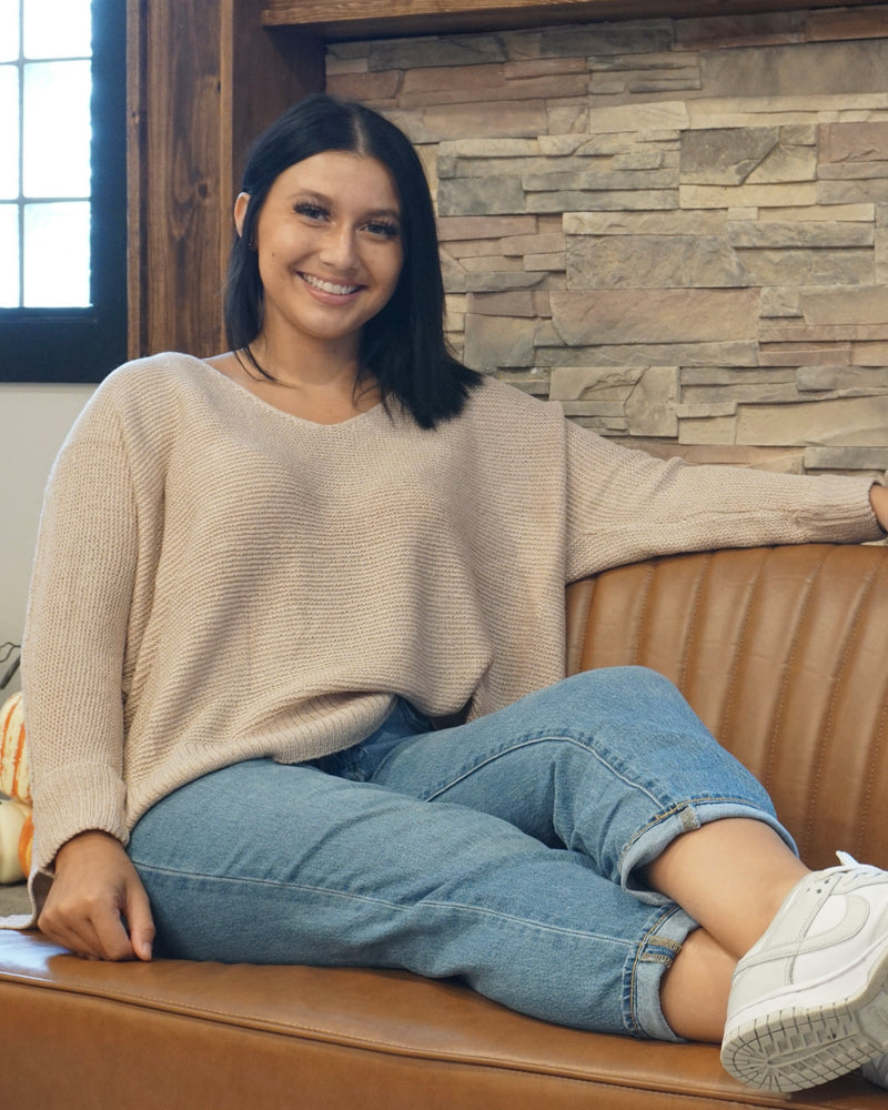 Roll Cuff Dolman Sweater - Sand