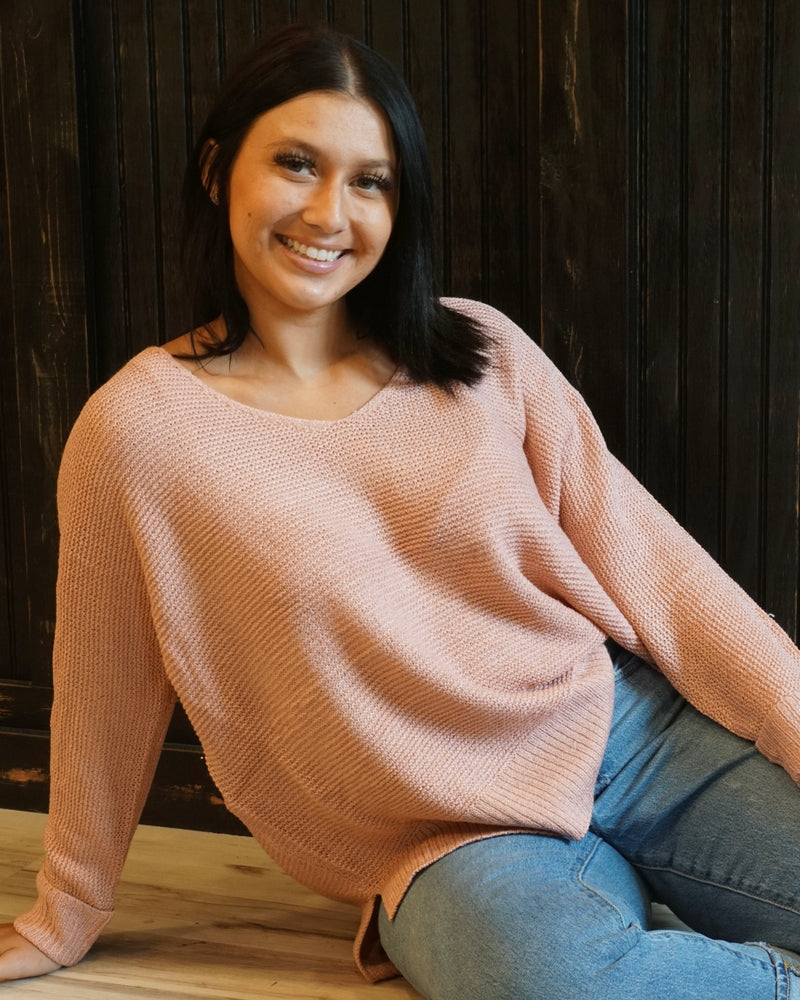 Roll Cuff Dolman Sweater - Blush