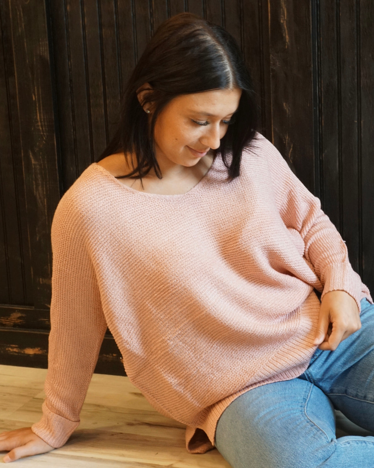 Roll Cuff Dolman Sweater - Blush
