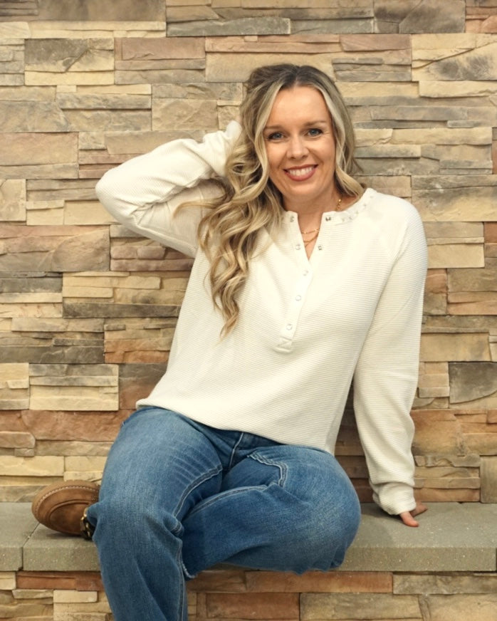 Cambria Waffle Henley - Ecru