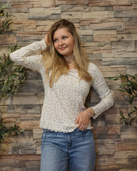 Floral Printed Fitted Knit Top - Blush