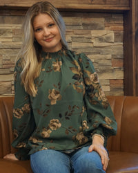 Plus Floral Printed Long Sleeve Blouse