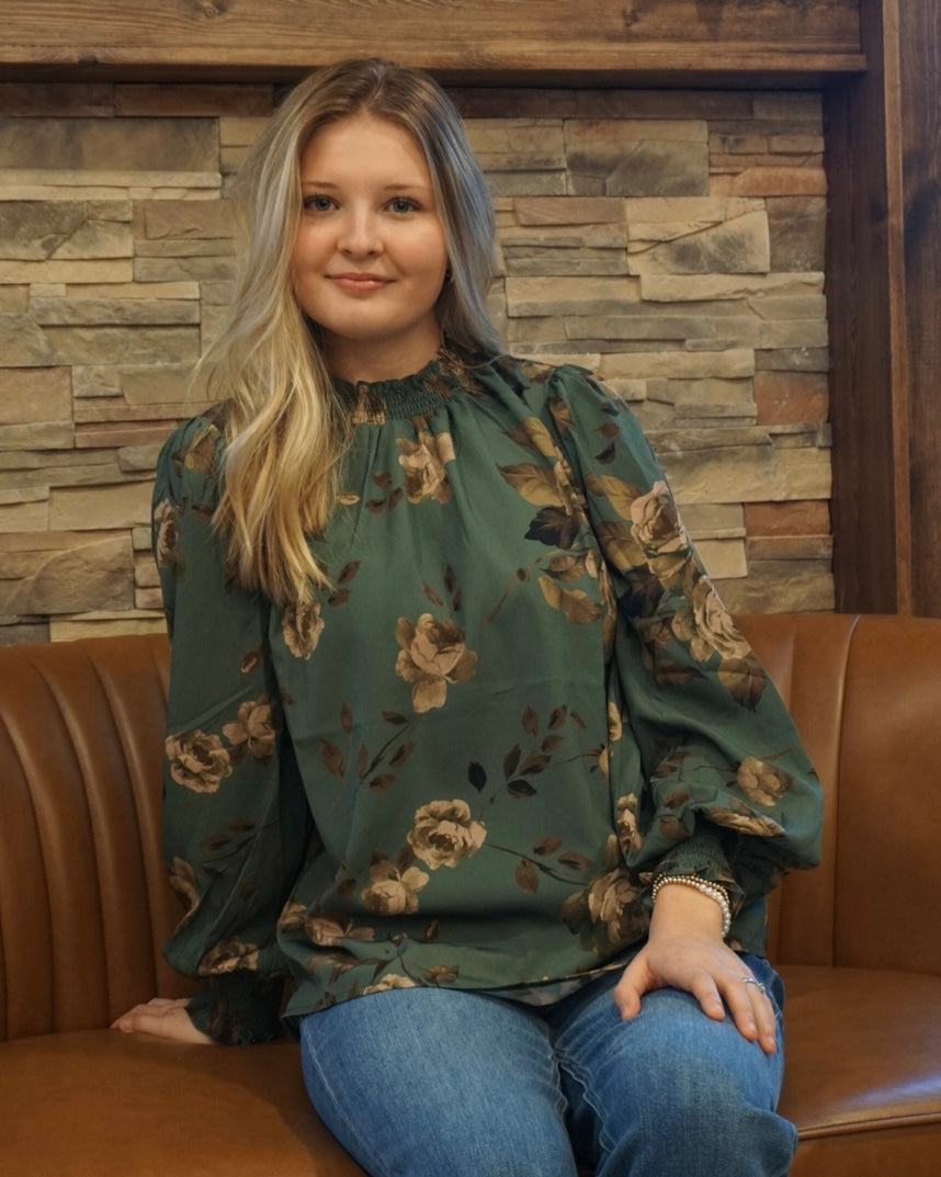 Plus Floral Printed Long Sleeve Blouse