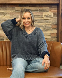 Washed Oversized Sweater - Navy