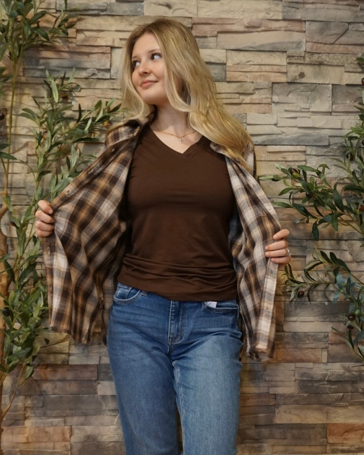 Microfiber Long Sleeve V-Neck - Mocha
