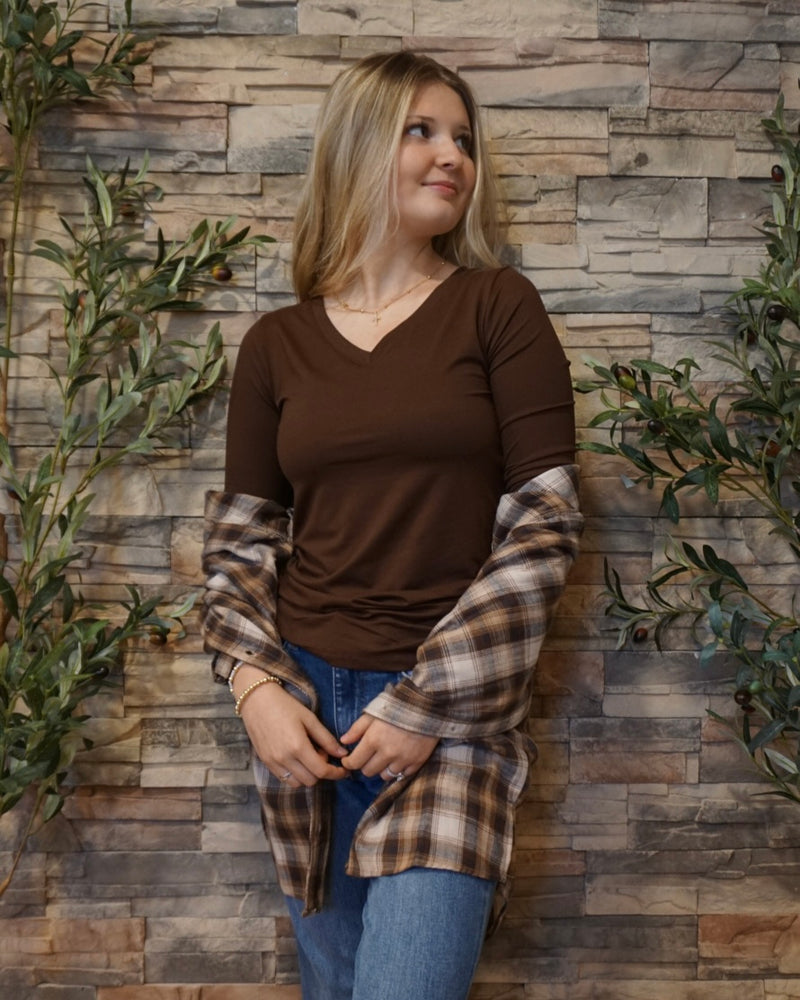 Microfiber Long Sleeve V-Neck - Mocha