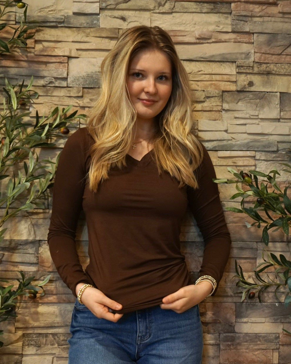 Microfiber Long Sleeve V-Neck - Mocha