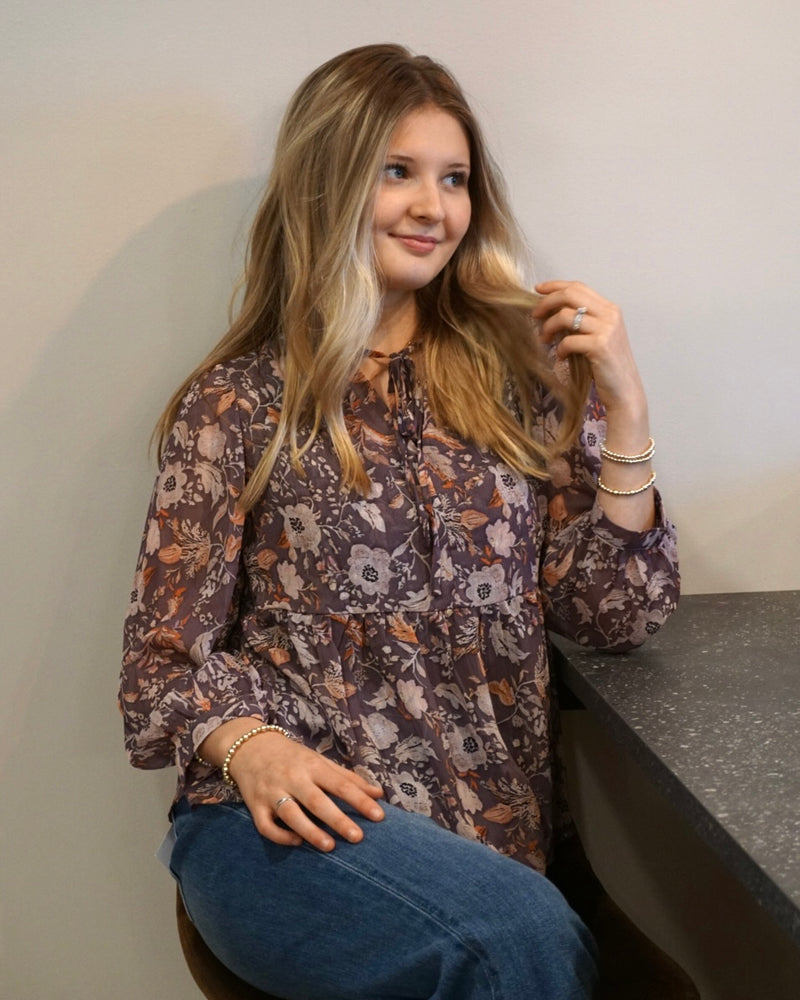 Boho Flower 3/4 Sleeve Blouse - Blue