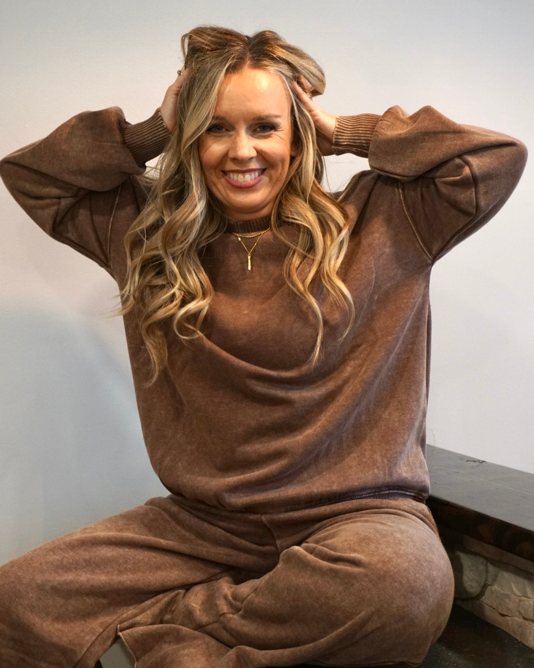 Acid Wash Sweatpants - Brown