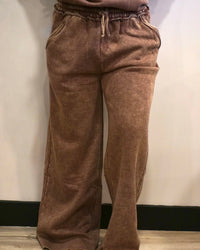Acid Wash Sweatpants - Brown