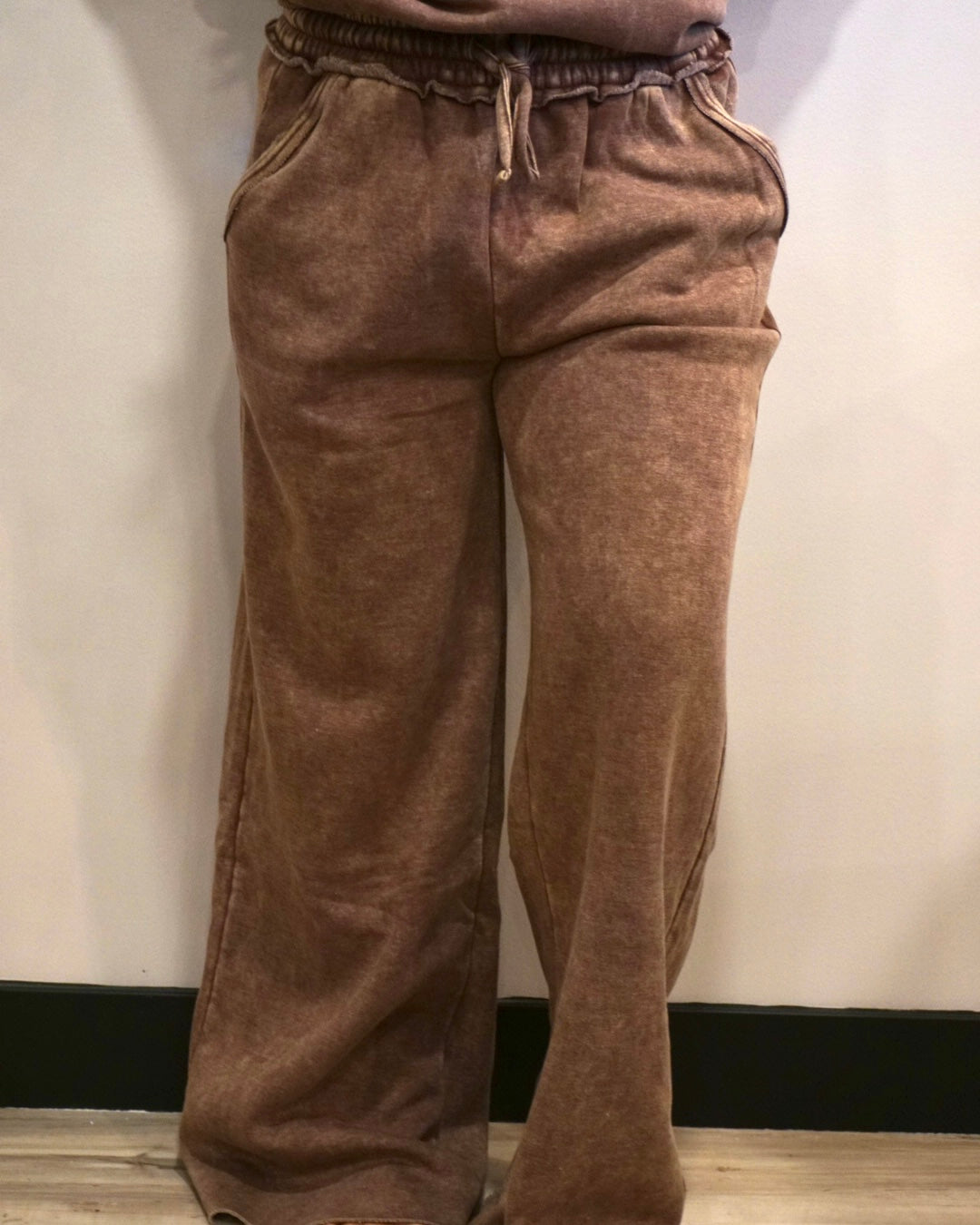 Plus Acid Wash Sweatpants - Brown