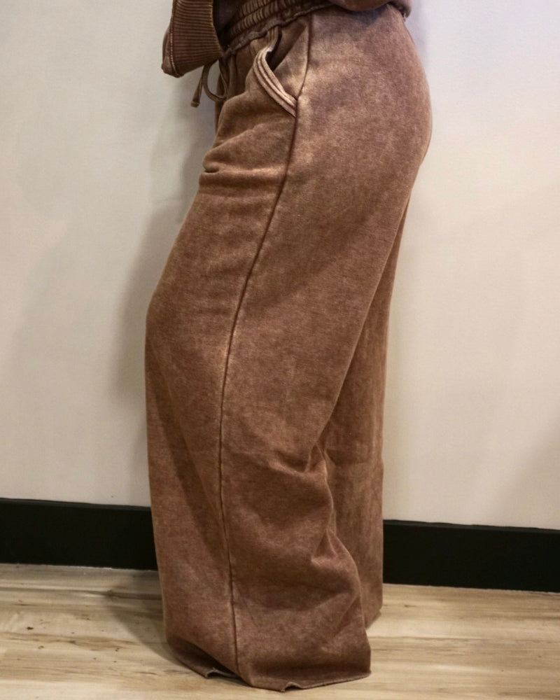 Plus Acid Wash Sweatpants - Brown