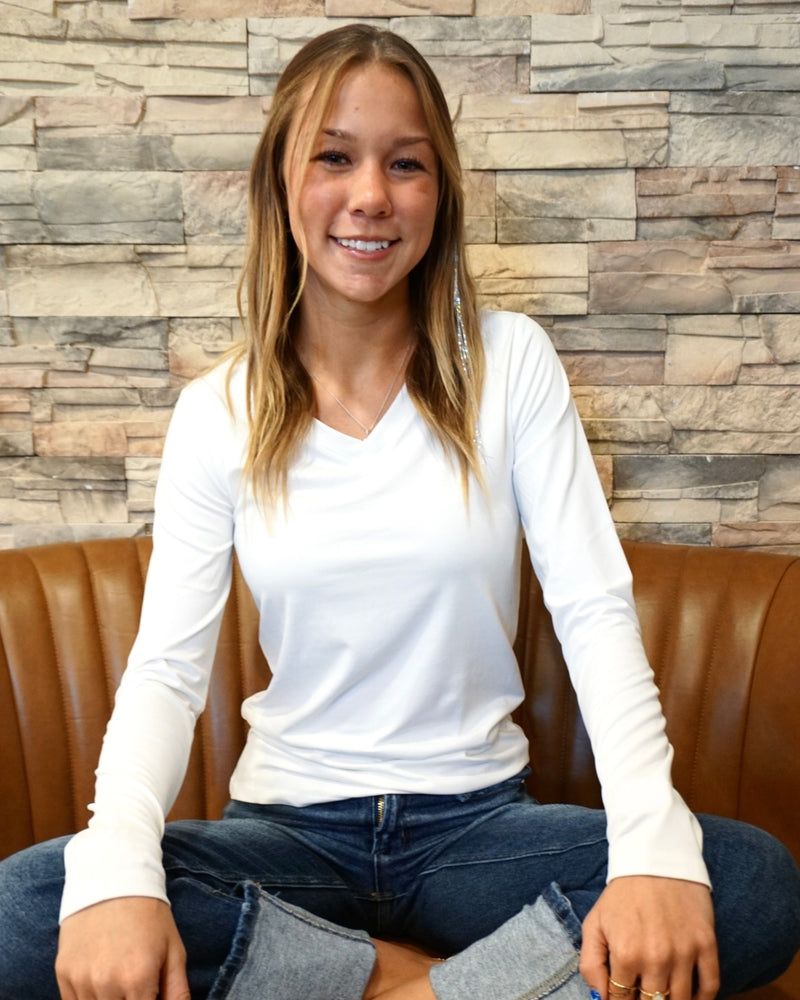 Microfiber Long Sleeve V-Neck - Off White