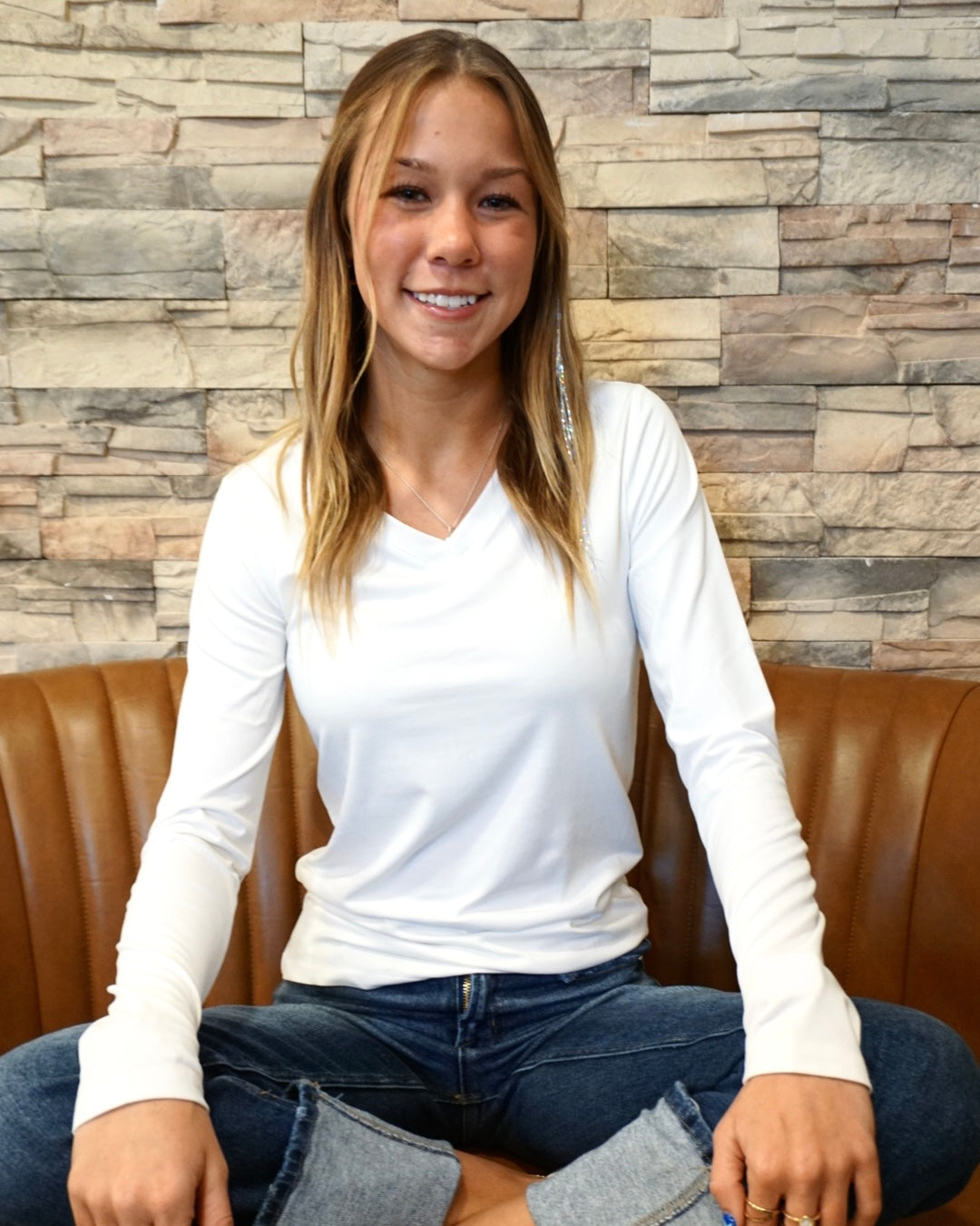 Plus Microfiber Long Sleeve V-Neck - Off White