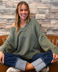 Washed Oversized Sweater - Olive