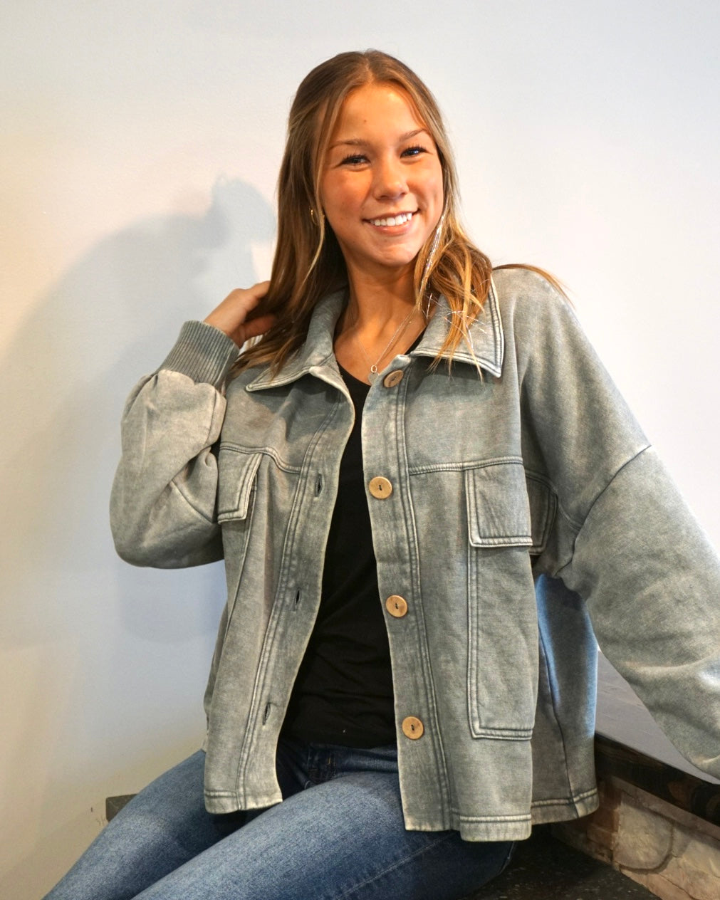 Acid Washed Cropped Shacket