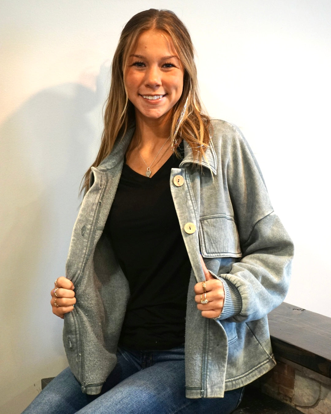 Acid Washed Cropped Shacket