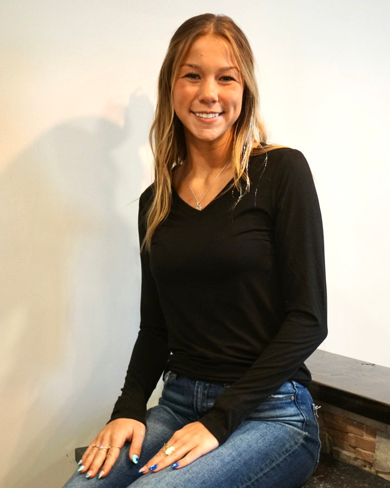 Microfiber Long Sleeve V-Neck - Black