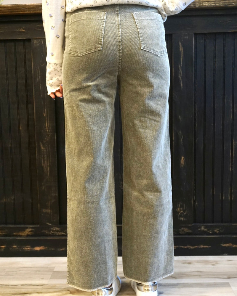 High Waisted Corduroy Pants - Fade Olive