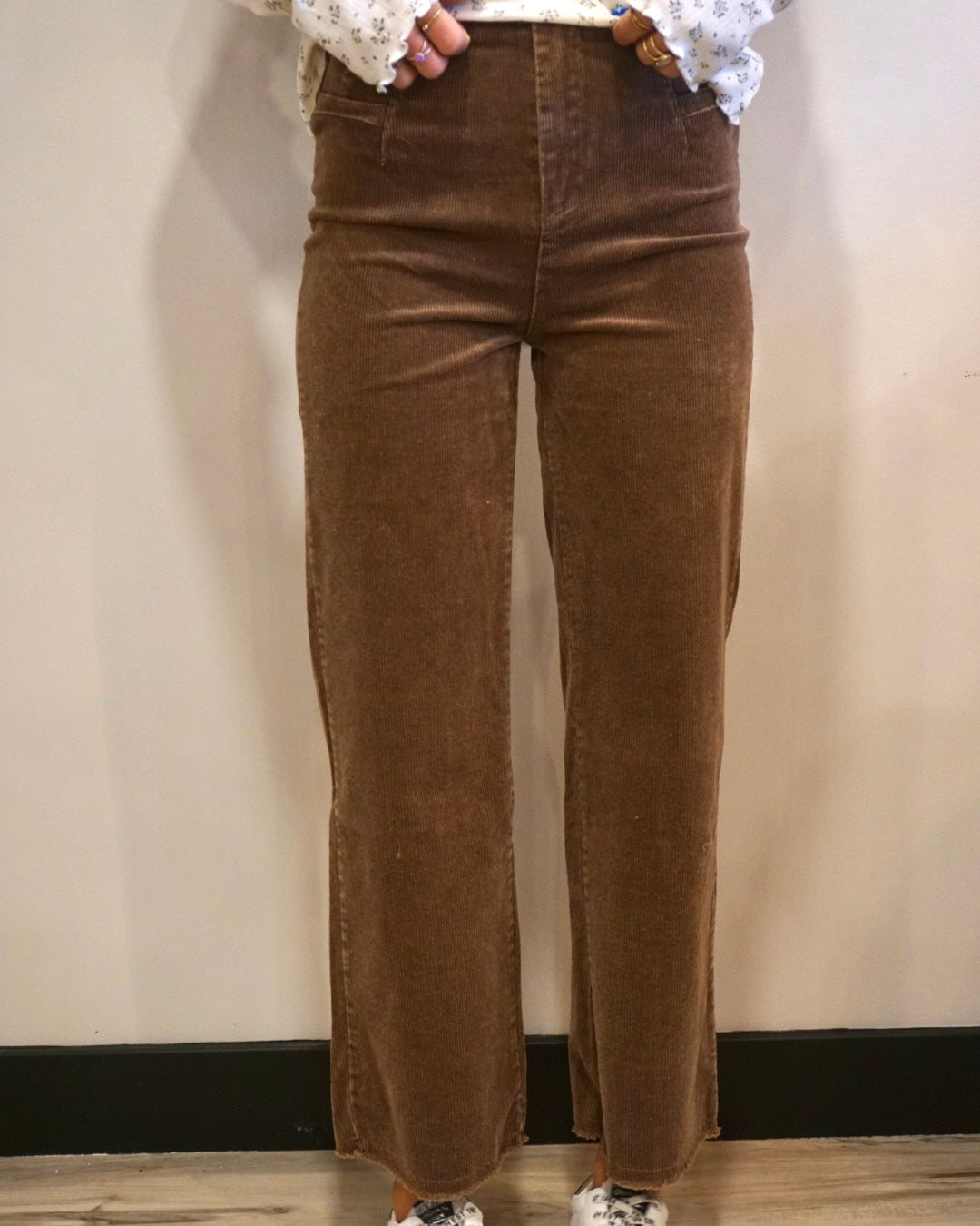 High Waisted Corduroy Pants - Brown