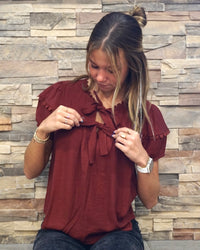 Plus Scallop Trim Front Tie Blouse